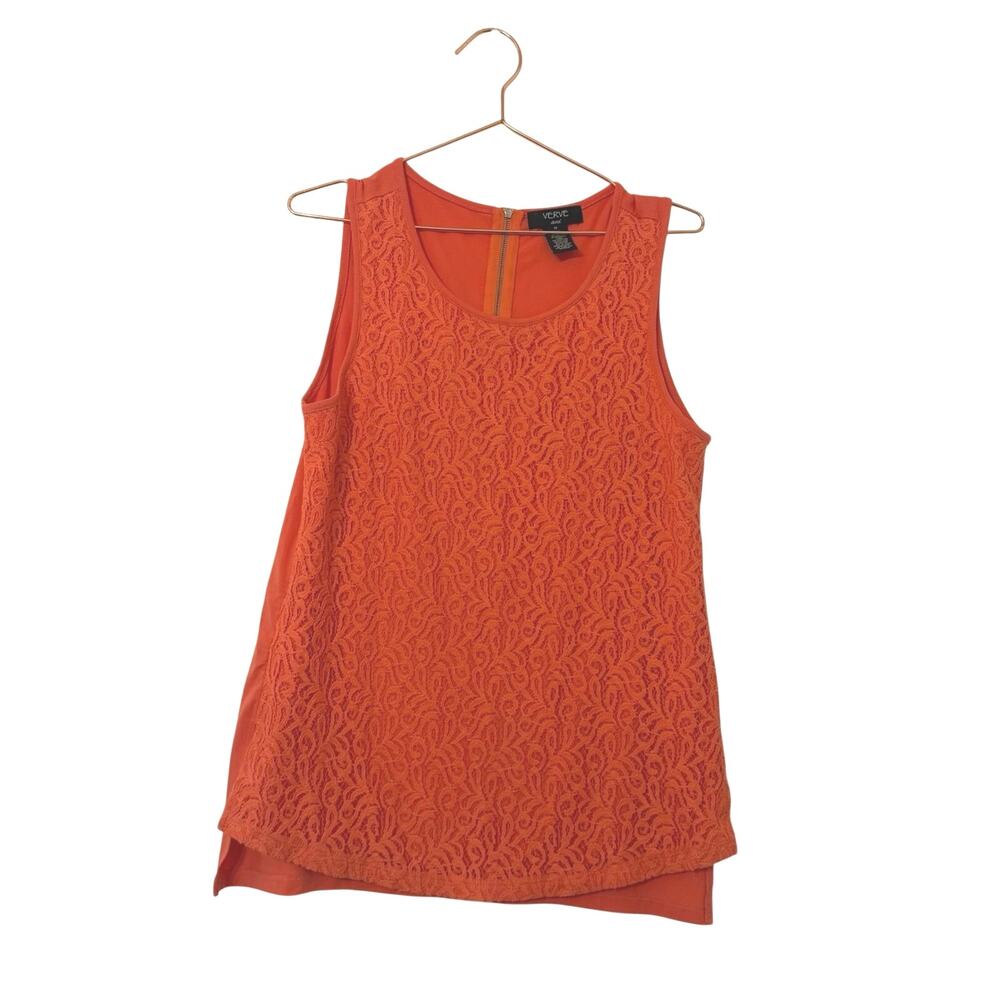 Verve Ami Lace Overlay Sleeveless Top - Orange size medium